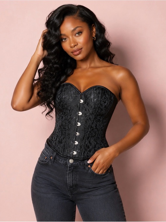 Tops - Alivia Y. Black Floral Brocade Lace-Up Corset Top XS